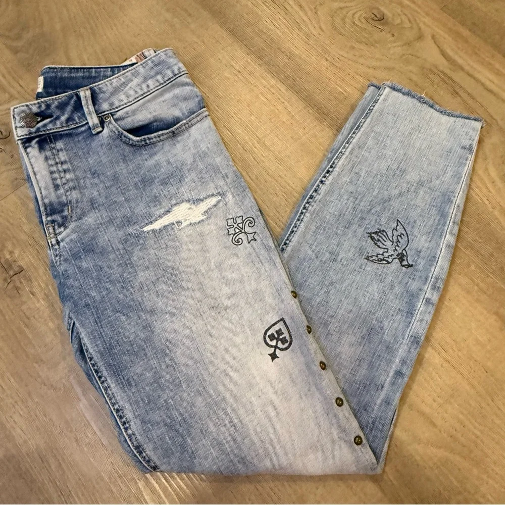 Odd Molly Groupie Cropped Jeans Painted & Embroidered Details Ankle Zip (31) - Picture 2 of 8